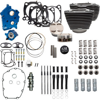 S&S CYCLE 0904-0101 310-1225 129" Power Package Engine Performance Kit - Chain Drive - Oil Cooled - Highlighted Fins - M8