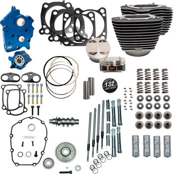 S&S CYCLE 0904-0161 310-1230C 132" Power Package for M8 - 550 Gear Drive - Water Cooled - Wrinkle Black w/Highlight Fins - 114"/117" M8