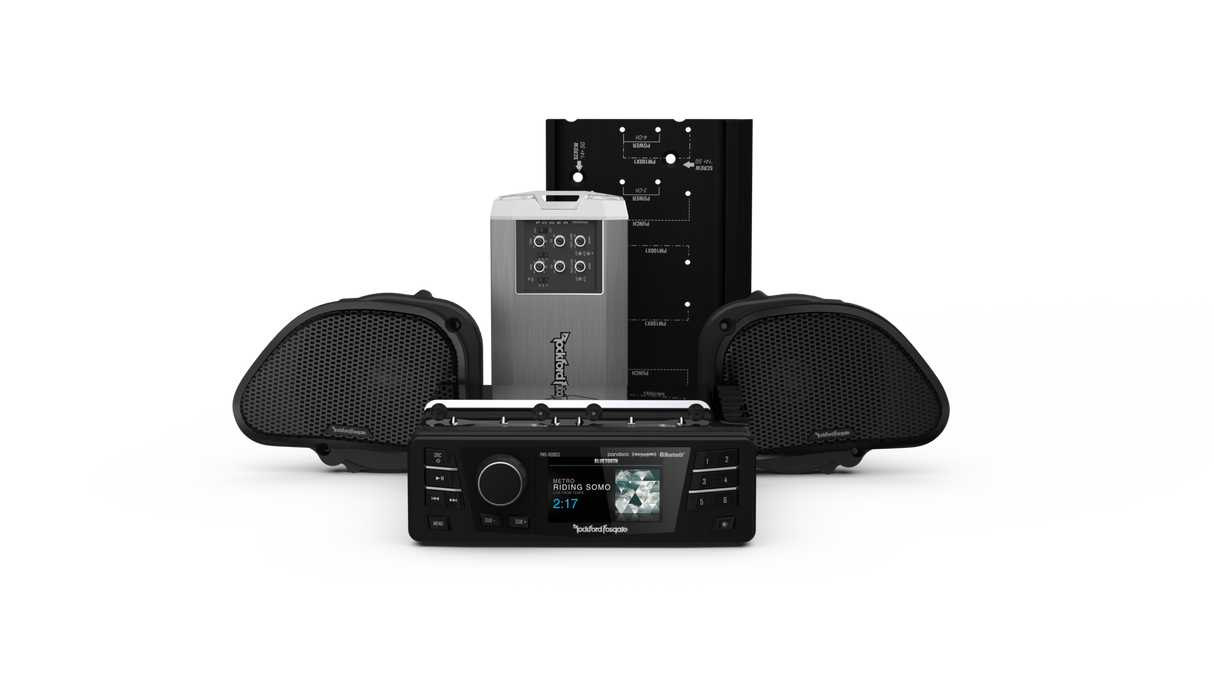 1998-2013 Harley-Davidson® Road Glide® Source Unit, 2 Speaker & Amp Kit