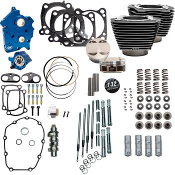 S&S CYCLE 0904-0162 310-1237C 132" Power Package for M8 - 550 Chain Drive - Oil Cooled - Black Granite w/Highlight Fins - 114"/117" M8